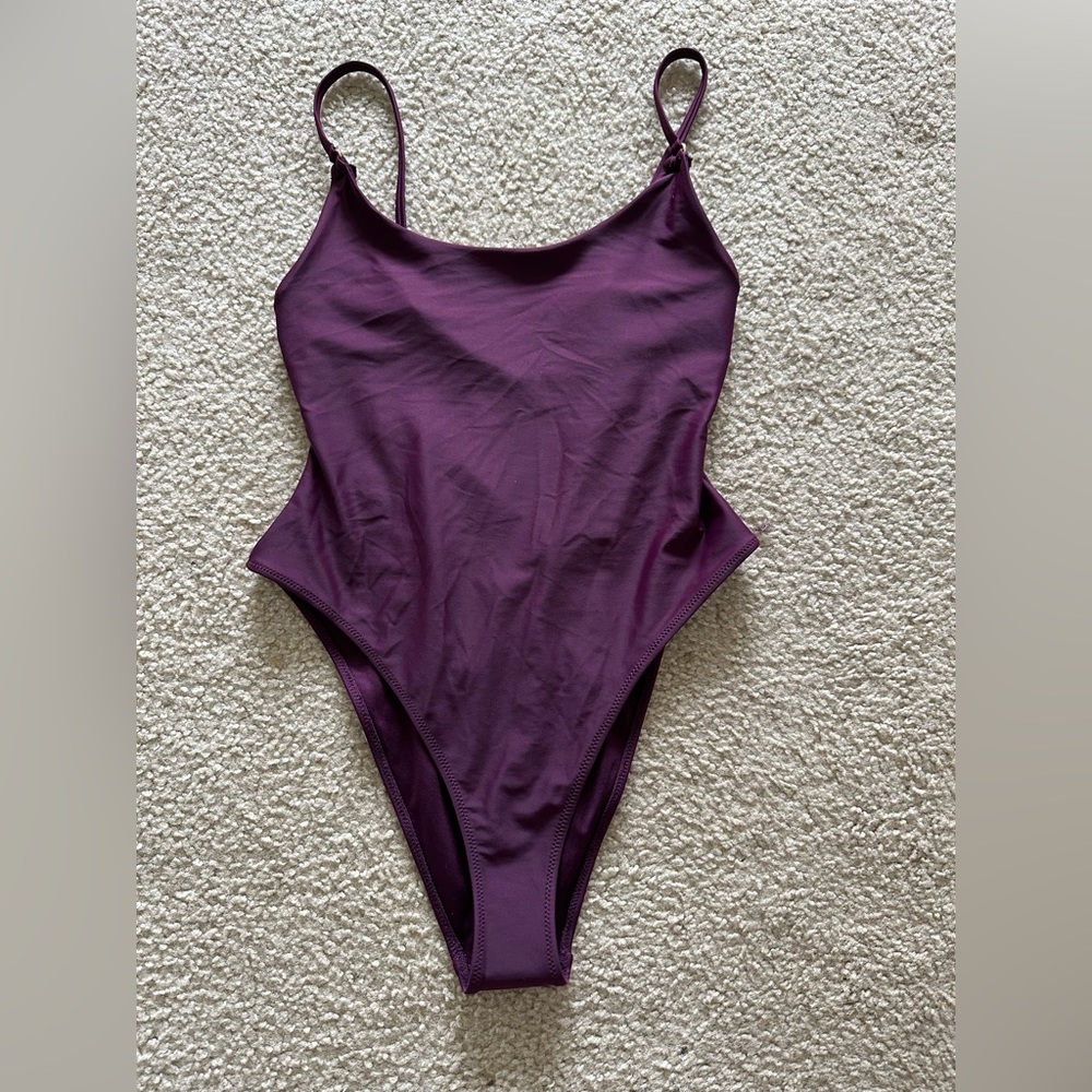 Dark purple one piece bathing suit